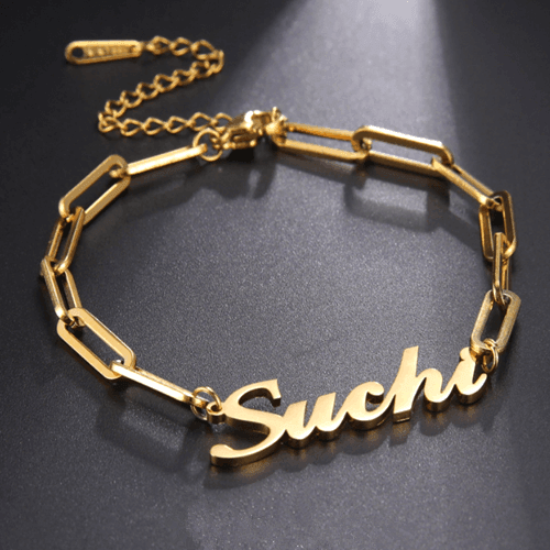 Custom number jewelry manufacturers personalized paperclip anklet with name factory 14k gold nameplate bracelet suppliers